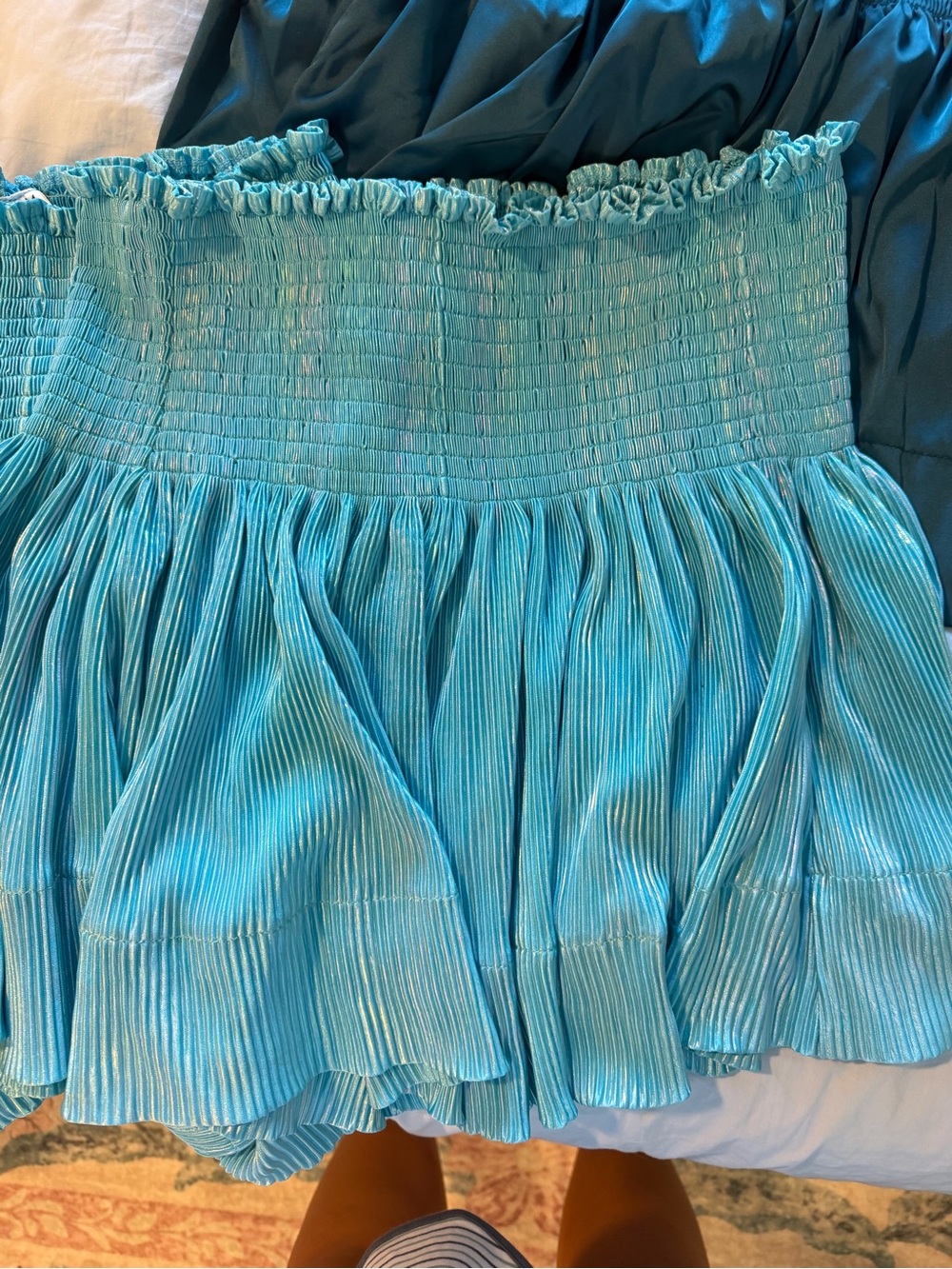 QUEEN OF SPARKLES Smocked Pleated Mini Skirts in White, Turquoise, Teal, Fuchsia - Picture 3 of 6
